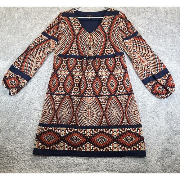 Vintage Robbie Bee Mini Dress 70’s 80’s Puff Sleeves Career Orange Blue PS Small - Picture 3 of 9